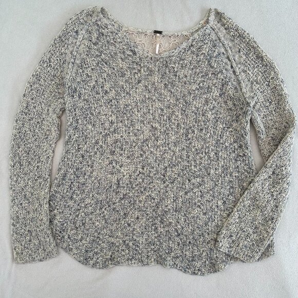 POOF Knit and Crochet Grey Blue and Cream Long Sleeved Top - Picture 1 of 10